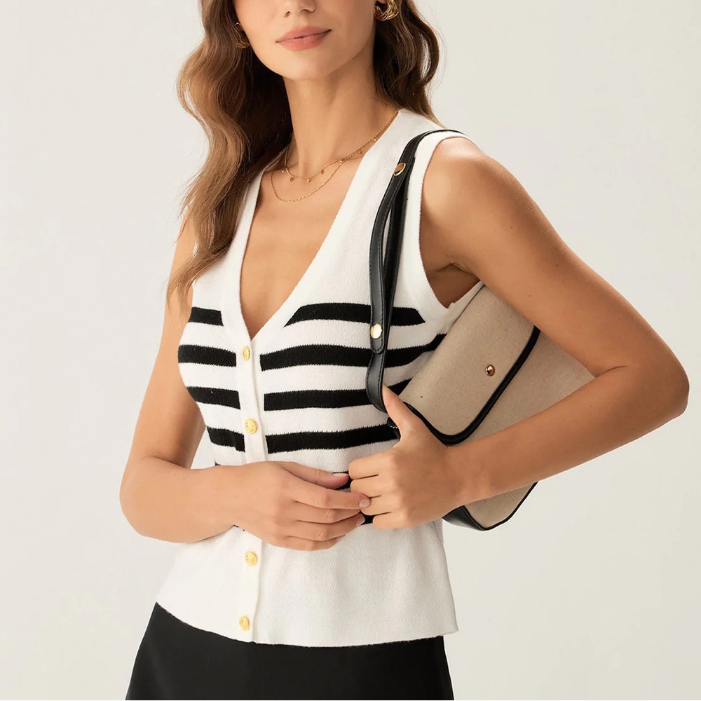 Rihoas White Striped Button Knit Tank Top - Picture 3 of 6